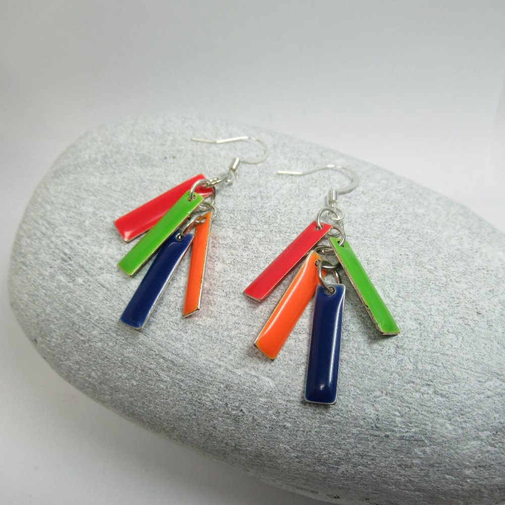 Enamel rectangle dangle earrings